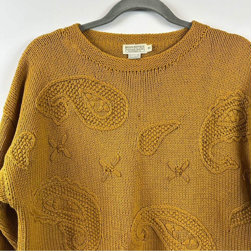 VTG Banana Republic Boatneck Knit Sweater Paisley  Medium 100% Cotton